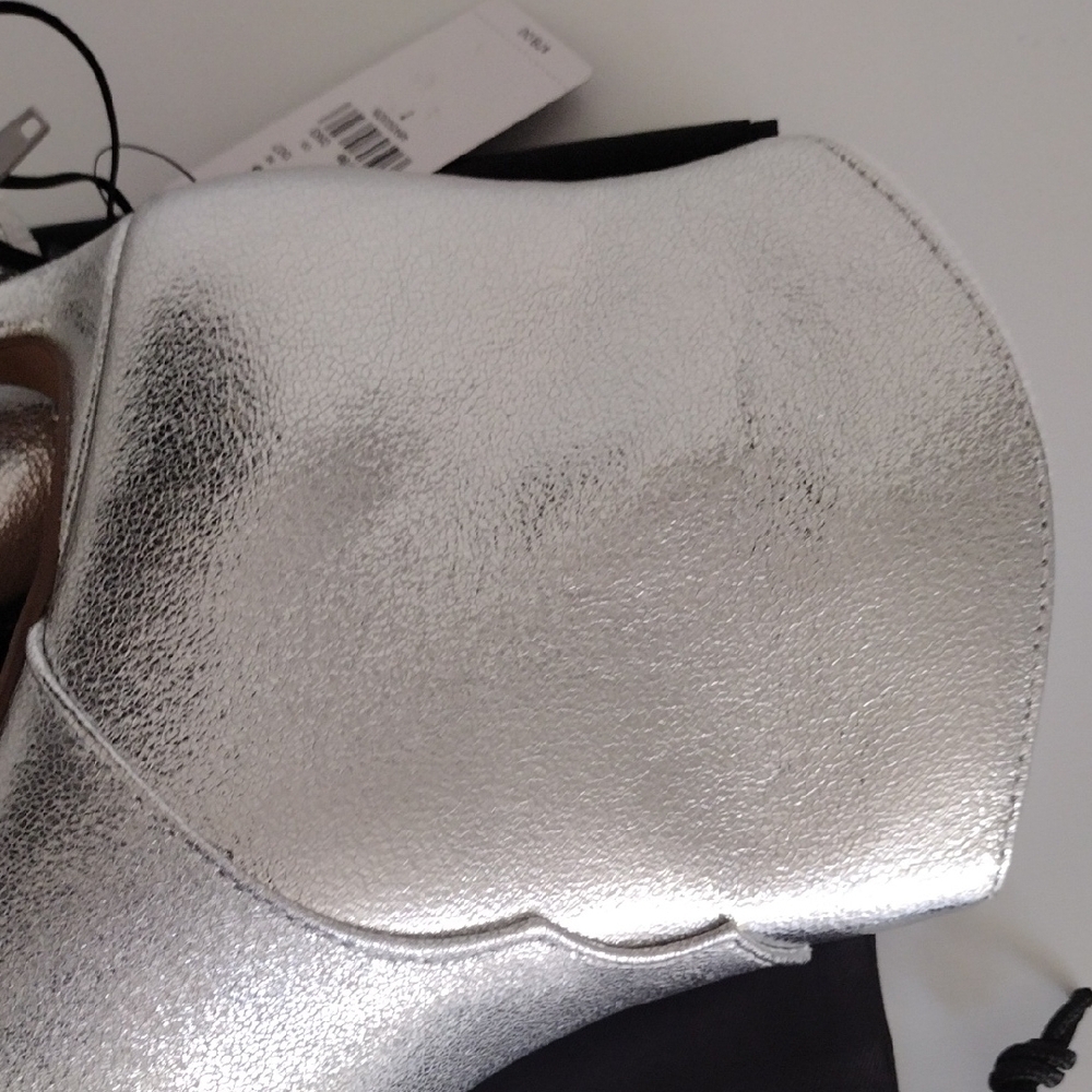 Express Pointed Toe Thin Heeled Booties. Metallic Silver. Size 8 - Picture 6 of 16